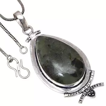 Подвеска с драгоценным камнем пренит марлен, ручная работа, старинное серебряное украшение 2,75 дюйма