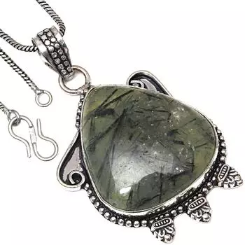 Подвеска с драгоценным камнем пренит марлен ручная работа старинное серебряное украшение 2.25