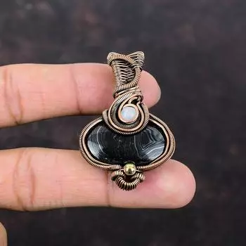 Подвеска с драгоценным камнем Psilomelane, медная проволока, обернутая ювелирными изделиями, подвеска из радужного лунного камня, ювелирные изделия ручной работы, медная проволока, обернутая подвеска, подарок для мамы