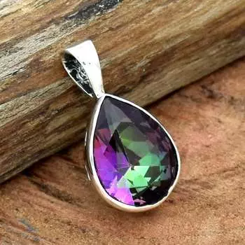 Подвеска с драгоценным камнем «Радужный топаз и груша», подвеска из твердого серебра 925 пробы, подарок унисекс, исцеляющая подвеска, подвеска «Рейки»