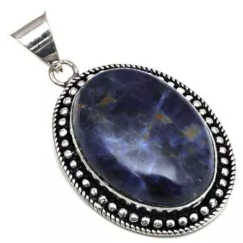 Подвеска с драгоценным камнем содалит, подарок для нее, серебряное украшение 2 дюйма