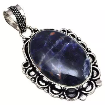 Подвеска с драгоценным камнем содалит, подарок для нее, серебряное украшение 2,25 дюйма