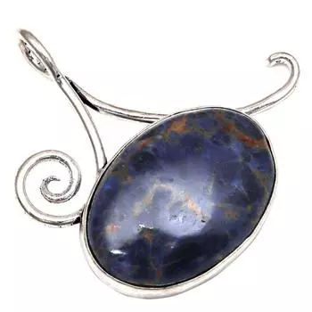 Подвеска с драгоценным камнем содалит, подарок для нее, серебряное украшение 2 дюйма