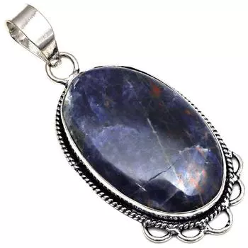 Подвеска с драгоценным камнем содалит, подарок для нее, серебряное украшение 2,25 дюйма