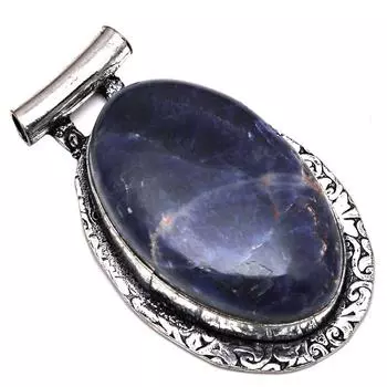 Подвеска с драгоценным камнем содалит, подарок для нее, серебряное украшение 2 дюйма