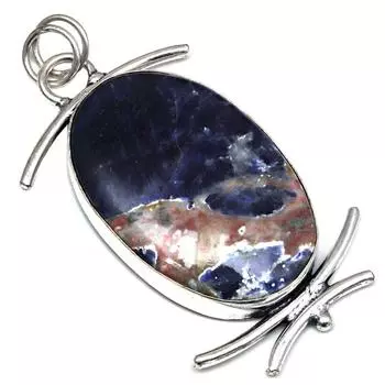 Подвеска с драгоценным камнем содалит, подарок для нее, серебряное украшение 2,5 дюйма