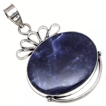 Подвеска с драгоценным камнем содалит, подарок для нее, серебряное украшение 2,25 дюйма