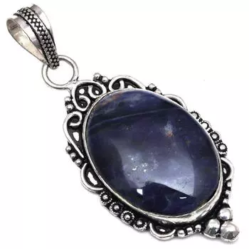 Подвеска с драгоценным камнем содалит, подарок для нее, серебряное украшение 2,5 дюйма