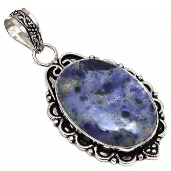 Подвеска с драгоценным камнем содалит, подарок для нее, серебряное украшение 2,25 дюйма