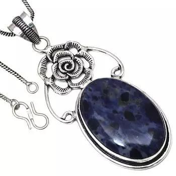 Подвеска с драгоценным камнем содалит, подарок ручной работы для нее, этническое серебряное украшение 2,75 дюйма