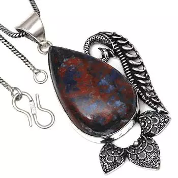 Подвеска с драгоценным камнем содалит, подарок ручной работы для нее, этническое серебряное украшение 2,25 дюйма