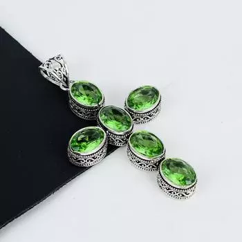 Подвеска с драгоценным камнем темный аметист, серебро 925 пробы - дизайн креста ручной работы, повседневные украшения, уникальные подарки с подвеской темный аметист 2.95 зелёный