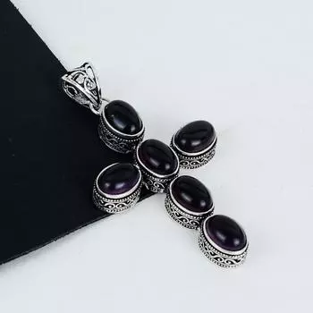 Подвеска с драгоценным камнем темный аметист, серебро 925 пробы - дизайн креста ручной работы, повседневные украшения, уникальные подарки с подвеской темный аметист 2.95 фиолетовый