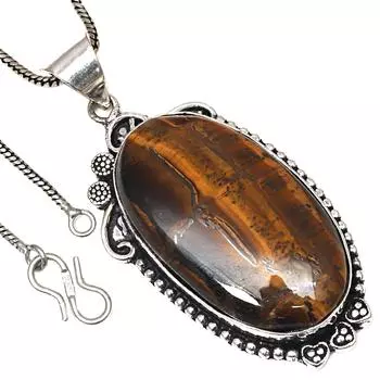 Подвеска с драгоценным камнем тигровый глаз, этническое серебряное украшение на День святого Валентина 1,75 дюйма