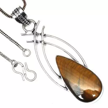 Подвеска с драгоценным камнем тигровый глаз, этническое серебряное украшение на День святого Валентина 2,25 дюйма