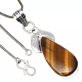 Подвеска с драгоценным камнем тигровый глаз, этническое серебряное украшение на День святого Валентина 2,75 дюйма