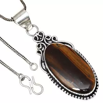 Подвеска с драгоценным камнем тигровый глаз, этническое серебряное украшение на День святого Валентина 2,25 дюйма