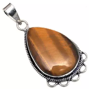 Подвеска с драгоценным камнем тигровый глаз, подарок для нее, серебряное украшение 2,25 дюйма