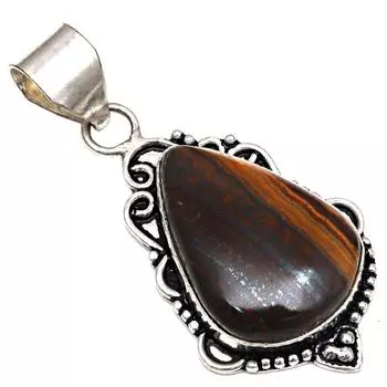 Подвеска с драгоценным камнем тигровый глаз, подарок для нее, серебряное украшение 2,25 дюйма