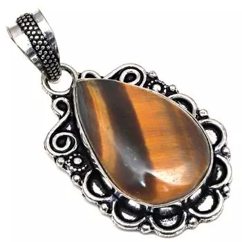Подвеска с драгоценным камнем тигровый глаз, подарок для нее, серебряное украшение 2 дюйма