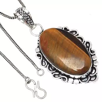 Подвеска с драгоценным камнем тигровый глаз, подарок на День святого Валентина, серебряное ювелирное изделие, 2 дюйма