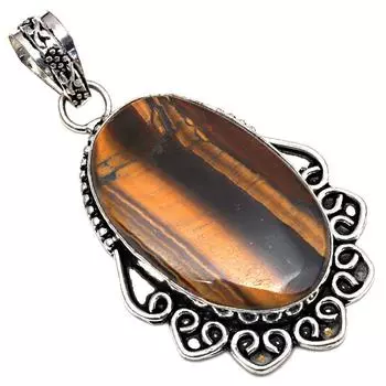 Подвеска с драгоценным камнем тигровый глаз, подарок для нее, серебряное украшение 2,25 дюйма