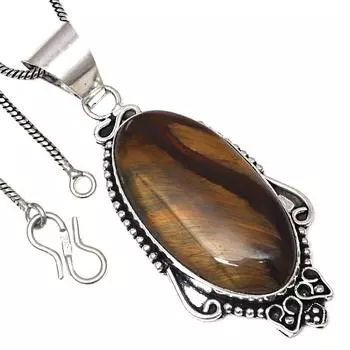 Подвеска с драгоценным камнем тигровый глаз, подарок ручной работы для нее, серебряное украшение 2,5 дюйма