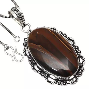 Подвеска с драгоценным камнем тигровый глаз, подарок ручной работы для нее, серебряное украшение 2,5 дюйма