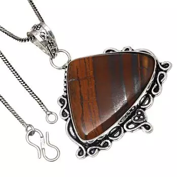 Подвеска с драгоценным камнем тигровый глаз, подарок на День святого Валентина, серебряное ювелирное изделие, 2 дюйма