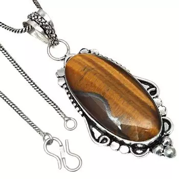 Подвеска с драгоценным камнем тигровый глаз, подарок на День святого Валентина, серебряное ювелирное изделие, 2 дюйма