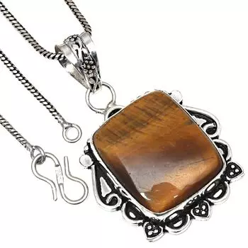 Подвеска с драгоценным камнем тигровый глаз, подарок на День святого Валентина, серебряное ювелирное изделие, 2 дюйма