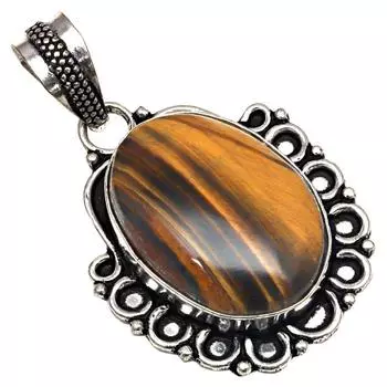 Подвеска с драгоценным камнем тигровый глаз, подарок для нее, серебряное украшение 2 дюйма