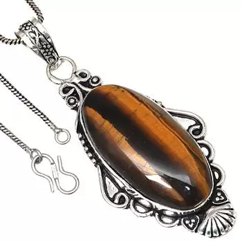 Подвеска с драгоценным камнем тигровый глаз, подарок на День святого Валентина, серебряное ювелирное изделие, 2 дюйма