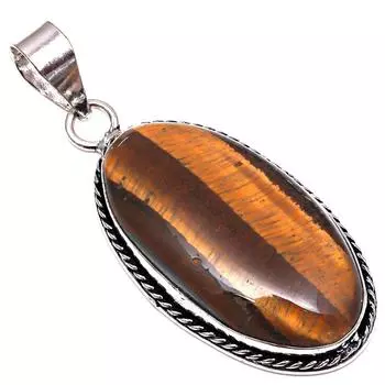 Подвеска с драгоценным камнем тигровый глаз, подарок для нее, серебряное украшение 2 дюйма
