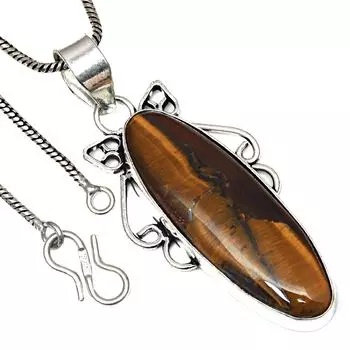 Подвеска с драгоценным камнем тигровый глаз, подарок на День святого Валентина, серебряное ювелирное изделие, 2 дюйма