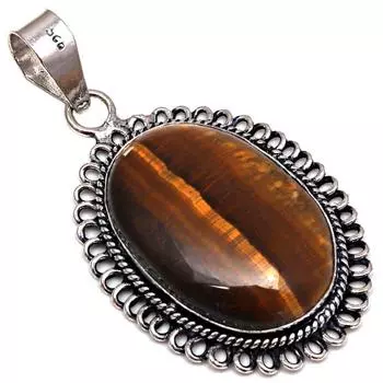 Подвеска с драгоценным камнем тигровый глаз, подарок для нее, серебряное украшение 2 дюйма