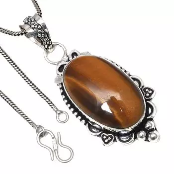 Подвеска с драгоценным камнем тигровый глаз, подарок на День святого Валентина, серебряное ювелирное изделие, 2 дюйма