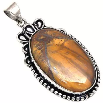 Подвеска с драгоценным камнем тигровый глаз, подарок для нее, серебряное украшение 2 дюйма