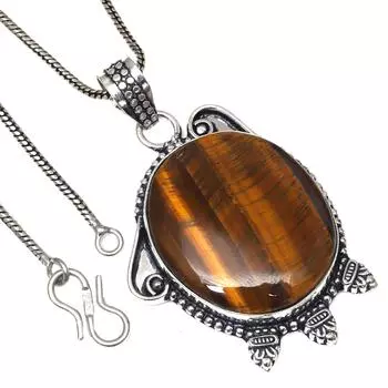 Подвеска с драгоценным камнем тигровый глаз, подарок на День святого Валентина, серебряное ювелирное изделие, 2 дюйма