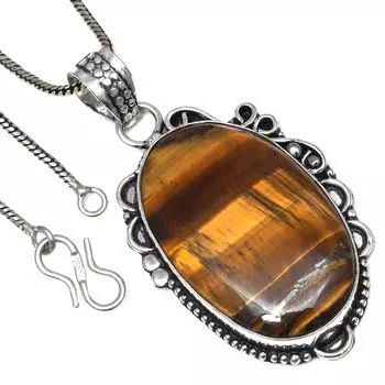 Подвеска с драгоценным камнем тигровый глаз, подарок на День святого Валентина, серебряное ювелирное изделие, 2 дюйма