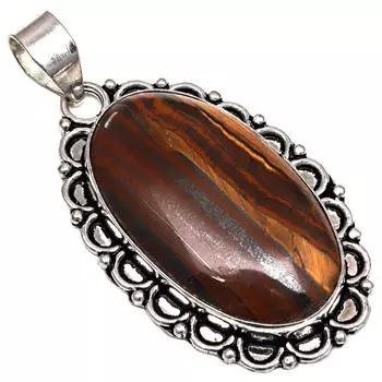 Подвеска с драгоценным камнем тигровый глаз, подарок для нее, серебряное украшение 2 дюйма