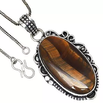 Подвеска с драгоценным камнем тигровый глаз, ручная работа, серебряное украшение ко Дню святого Валентина, 2,25 дюйма