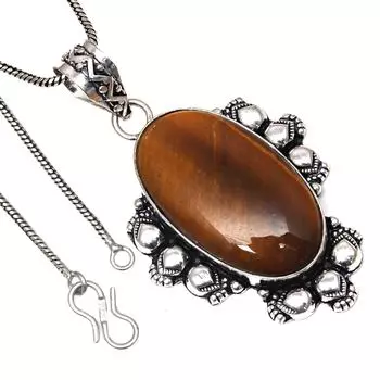 Подвеска с драгоценным камнем тигровый глаз, ручная работа, серебряное украшение ко Дню святого Валентина, 2,25 дюйма