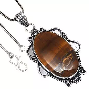 Подвеска с драгоценным камнем тигровый глаз, ручная работа, серебряное украшение ко Дню святого Валентина, 2,25 дюйма