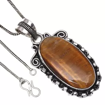 Подвеска с драгоценным камнем тигровый глаз, ручная работа, серебряное украшение ко Дню святого Валентина, 2,25 дюйма