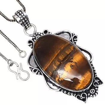 Подвеска с драгоценным камнем тигровый глаз, ручная работа, серебряное украшение ко Дню святого Валентина, 2,25 дюйма