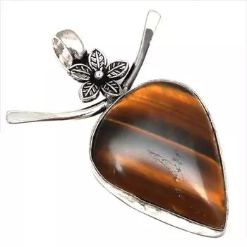 Подвеска с драгоценным камнем тигровый глаз, ручная работа, подарок на День матери, серебряное украшение, 2 дюйма