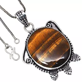 Подвеска с драгоценным камнем тигровый глаз, ручная работа, серебряное украшение ко Дню святого Валентина, 2,25 дюйма