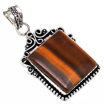 Подвеска с драгоценным камнем тигровый глаз, серебряное украшение ручной работы на День матери 2,25 дюйма