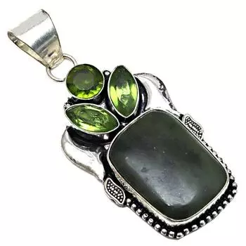 Подвеска с драгоценным камнем вассолит перидот кварц серебряное ювелирное изделие 2,5